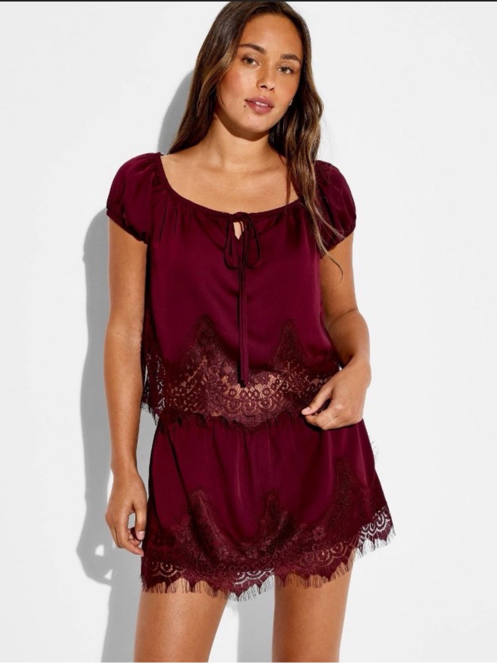 Women's Lace-Trim Skort - Burgundy
